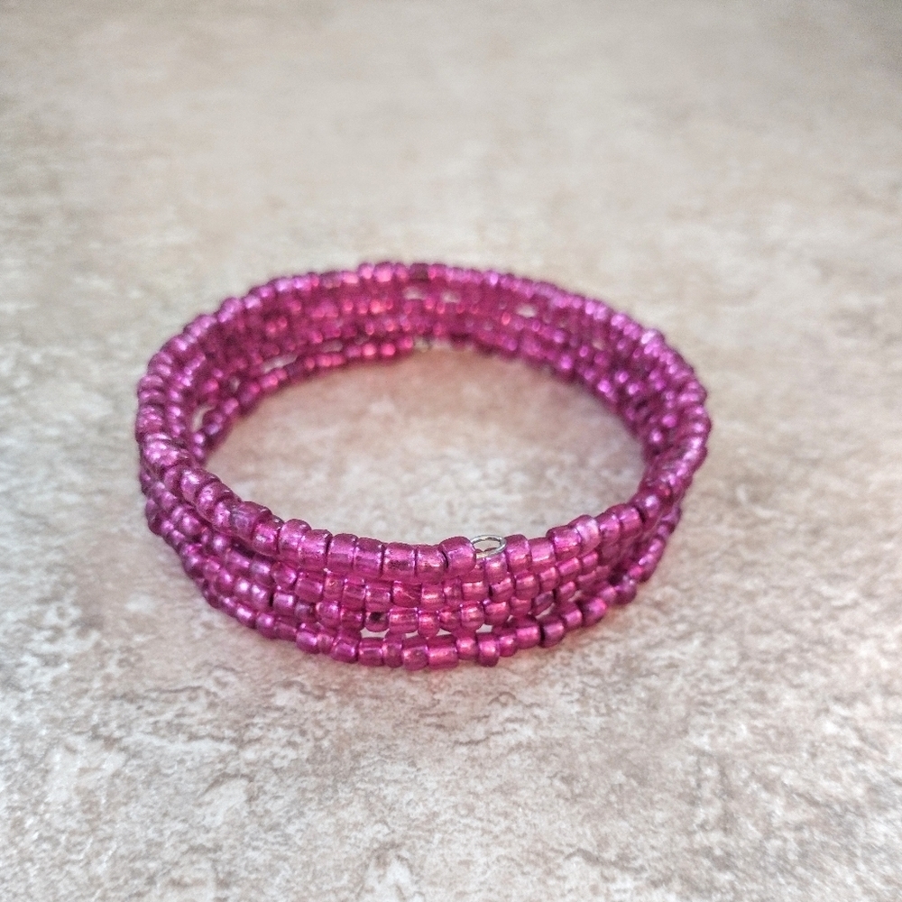 Vibrant Pink Multi-Strand Handmade Wrap Bracelet - Picture 3 of 3